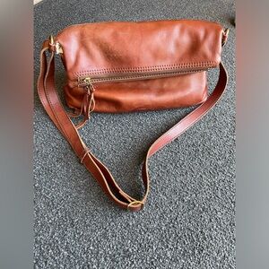 Margot Mickey Double Zip Fold Over Brown Soft Leather Hobo Purse Crossbody